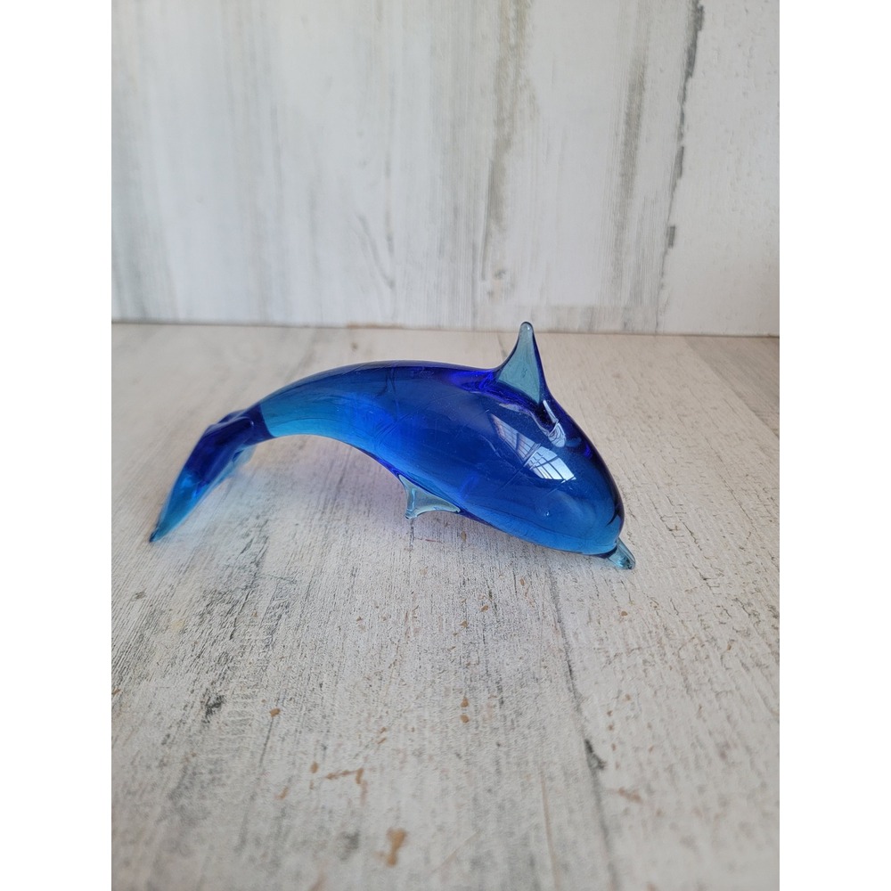 Blue dolphin glass art sea life home decor figure unique‎